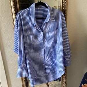 Goodnight Macaroon Blue and White Striped Button-Down Shirt